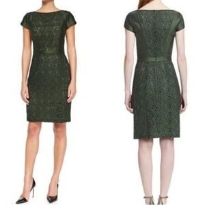 Tory Burch Mariana Satin Jacquard Green Sheath Dress Women’s Sz 2‎